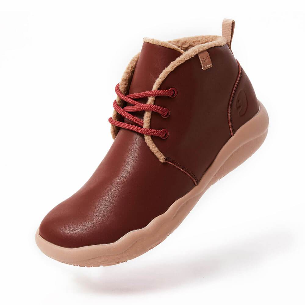 UIN Footwear Women (Pre-sale) Bilbao Burgundy Split Leather Lace-up Boots Women Canvas loafers